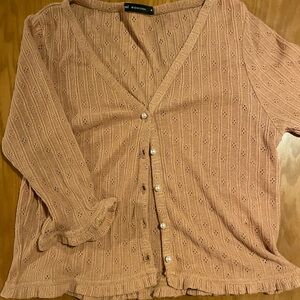 Ann Taylor Loft Pearl-Button Eyelet Cardigan